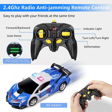 2.4Ghz Long Distance  Remote Control 1:18 Scale Transform RC Car Robot For Kids, One Button Deformation, Police Toy Car With 360 Degree Drifting, Great Toys Gift For  7-11 Years Old Kids Boys Girls