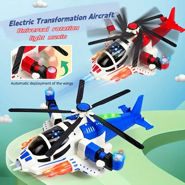 Electric Deformation Airplane Children's Toy Luminous Music Universal Fighter Rotating Helicopter