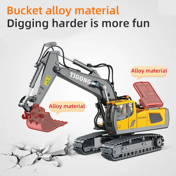 2.4Ghz Remote Control Excavator 2 Batteries Toy Metal Shovel ,11 Channel RC Construction Bulldozer Vehicles Digger Toys Gift With Light And Sound for 6 7 8 9 10 Years Old Kids Boys