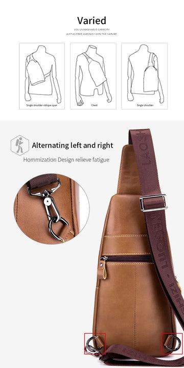 Men's Leather Chest Bag - Fashionable, Wear-Resistant & Large Capacity for Sports & Messaging