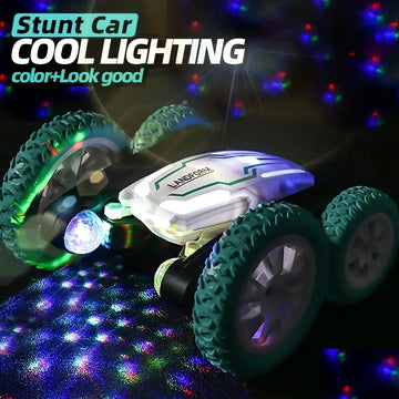 ABTOYS LED Remote Control Car For Kids, Double-sided Fast RC Car, Off-road Stunt Car With 360 Turns, All Terrain Tires, LED Rechargeable Toy Car Batteries And Easy Remote Control