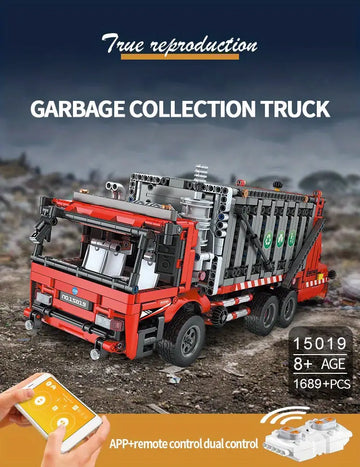 1689Pcs Remote Control Operation And Mobile Phone APP Operation Garbage Collection Vehicle Building Block Model Dynamic Version Assembly Building Block Engineering Vehicle Series Adult Toy Collection