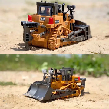 9 Channels Remote Control Bulldozer, 2.4Ghz  RC Construction Vehicle Truck Toys With Alloy Metal Cap, Light.sound, Rechargeable 2 Battery For 3 4 5 6 7 8 Years Old Boys And Girls