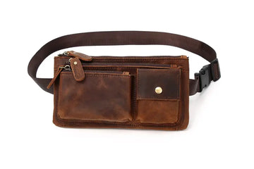 Casual Vintage Genuine Leather Waist Bag, Slim Mobile Phone Bag, Retro Crossbody Bag