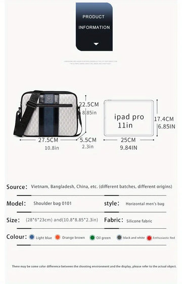 Fashionable Man Shoulder Bag Casual Messenger Bag Soft Silicone Leather Camera Large-capacity Fashionable Man 10inch Tablet Computer Ipad Bag