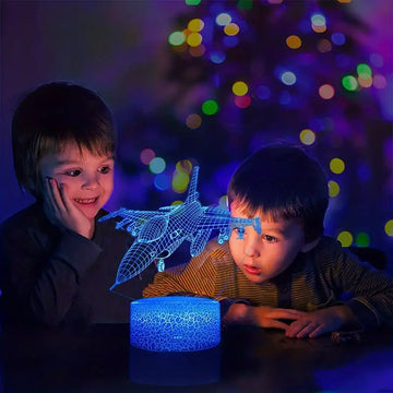 1pc Plane Night Light ,Fighter Jet Airplane With Remote Control 16 Colors Changing 3D Illusion Lamp, Kids Birthday & Christmas Gift Toy For Boys Or Girls Age 3 4 5 6 7 8+ Years Old