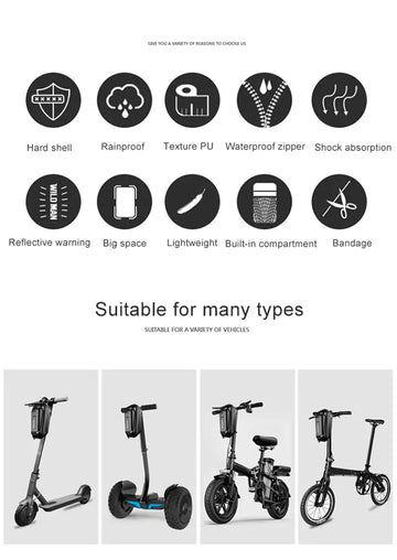 WILD MAN Bicycle Handlebar Bag, EVA Hard Shell, For Balance Scooter, High Capacity Carbon PU Rainproof Folding Bike Bag