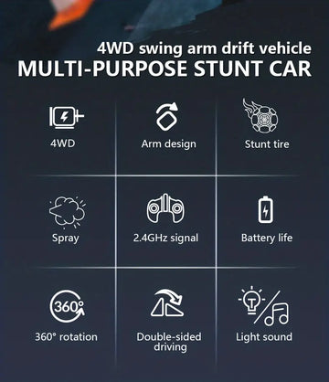 Q138(JC03) Six-wheel Stunt Swing Arm Drift Car, Colorful Light LED, Music, Spray, Swing Arm Climbing, Upside Down Walking, Rotating, Reverse Walking, Support Gesture Control