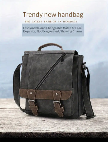 【WEIXIER】 Adjustable Men's Single Satchel Bag, Large Capacity Waterproof Leather Bag