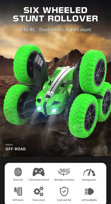 Cross-border New Remote Control Double-sided Sixwheeled Drift Truck Outdoor Hiking Bike With Light Kids Electric Toy Birthday Gift