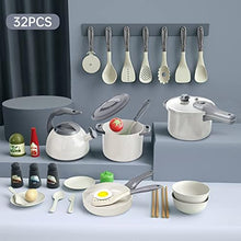UNO1RC 32Pcs Kids Play Kitchen Toys Set, Toddlers Pretend Cooking Playset Acccessories with Pots Pans, Utensils Cookware, Foods, Canned Veges, Learning Gift for Kids Girls Boys (White)
