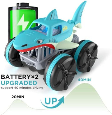 UNO1RC Remote Control Car Amphibious, 2.4 GHz 4WD 1:14 Scale All-Terrain Waterproof Remote Control Monster Truck, RC Boat Shark Car Toys for 3-12 Years Old Boys Girls