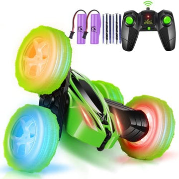 UNO1RC Remote Control Car, 360° Rotating RC Stunt Cars with Wheel lights and headlights,4WD 2.4Ghz Double-Sided Fast and Flips RC Cars for 6-12 Year Old Kids Xmas Toy Cars Gift for Boys Girls(Green)