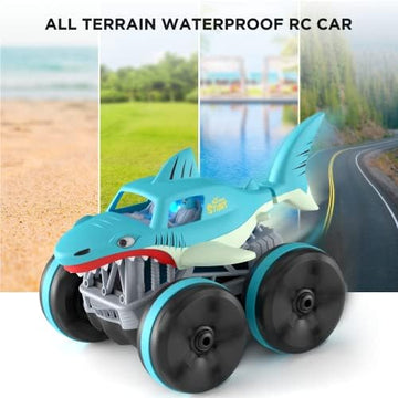 UNO1RC Remote Control Car Amphibious, 2.4 GHz 4WD 1:14 Scale All-Terrain Waterproof Remote Control Monster Truck, RC Boat Shark Car Toys for 3-12 Years Old Boys Girls