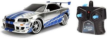 UNO1RC Toys Fast & Furious 1:24 2002 Nissan GT-R R34 Remote Control Car RC with 2.4GHz, Toys for Kids and Adults (99371), Silver