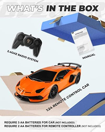 UNO1RC Remote Control Car Licensed RC Series, 1:24 Scale Remote Control Lambor Aventador SVJ Electric Sport Racing Hobby Toy Car Model Vehicle for Boys,Girls,Teens and Adults Gift (Orange)