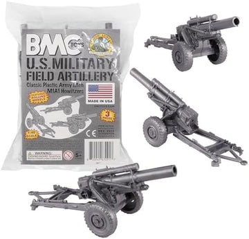 UNO1RC Classic Marx US Military HOWITZERS Silver-Gray 3pc Plastic Army Men Field Artillery