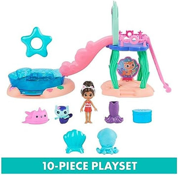 UNO1RC Dollhouse, Purr-ific Pool Playset with Gabby and MerCat Figures, Color-Changing Mermaid Tails and Pool Accessories Kids Toys for Ages 3 and Up