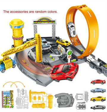 Children's Engineering Track Puzzle Parking Lot Electric Car Building Crossing Great Adventure Set Boys' Toys,  The Accessories Are Random Colors