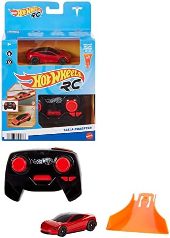 UNO1RC Wheels Rc Tesla Roadster in 1:64 Scale, Remote-Control Toy Car with Controller & Track Adapter, Works On & Off Track