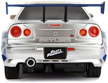 UNO1RC Toys Fast & Furious 1:24 2002 Nissan GT-R R34 Remote Control Car RC with 2.4GHz, Toys for Kids and Adults (99371), Silver