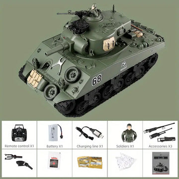 US M4A3 RC Tank, 1/18 2.4G Remote Control Military Tank Rotating Turret, Sound & Light Effect, Infrared Toy Boy Girl & Adult Scale Radio Remote Control RC Tank, Boy For US Tank Army Tank Toys