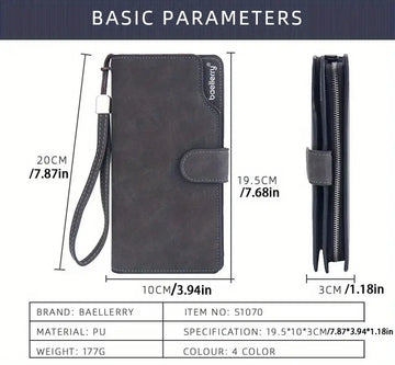 Men's Casual Frosted PU Leather Long Wallet With Card Slots, Zipper Buckle Clutch Wallet