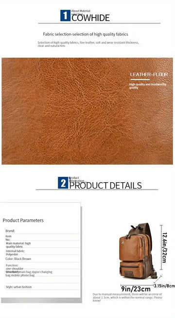 Men's Casual Large Capacity PU Leather Crossbody Bag Chest Bag