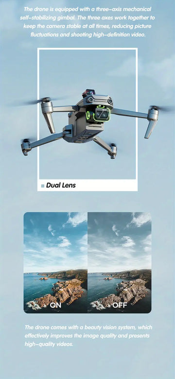 GPS Brushless Foldable Drone, 8K Dual Camera, 3-Axis Gimbal With Electronical Adjustable Lens, 360° Obstacle Avoidance, 45 Minutes Flight Time, Intelligent Return, 5G Image Transmission, Carrying Bag