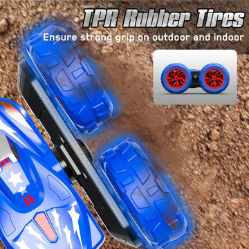 STEMTRON Stunt RC Car 2.4GHz Remote Control Car Double Sided Running Fast RC Car 360°Rotating Vehicles 180°Flips RC Crawler With Bright Headlights Toy Gift For Boys And Girls (Blue)