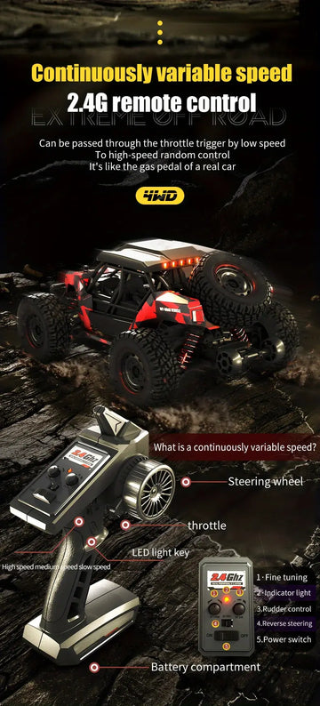 RC Cars, 38KM/H Full Scale Fast High Speed Remote Control Car For Adult Boy, 4WD 2.4GHz Carbon Brush Off Road Monster RC Truck All Terrain Racing Vehicle Toys Gift