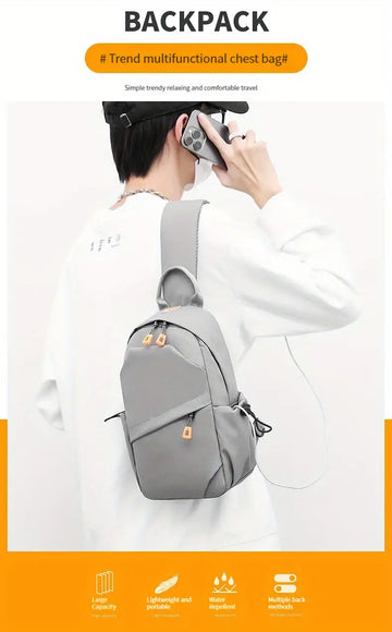 Men's Nylon Crossbody Chest Bag With Cushion Strap, Multifunctional Sling Bag For Outdoor Sports Travel