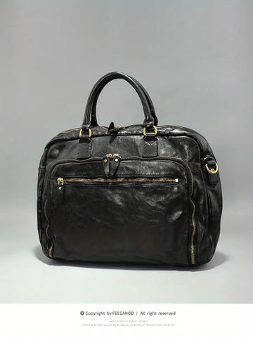 Premium Genuine Leather Men's Briefcase - American Retro Business Casual Bag for the Modern Man