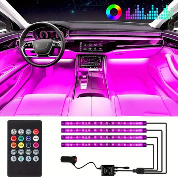 4pcs 48 LED Interior Lights DC 12V Multicolor Music Car Strip Light Under Dash Lighting Kit With Sound Active Function And Wireless Remote Control