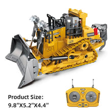 9 Channels Remote Control Bulldozer, 2.4Ghz  RC Construction Vehicle Truck Toys With Alloy Metal Cap, Light.sound, Rechargeable 2 Battery For 3 4 5 6 7 8 Years Old Boys And Girls