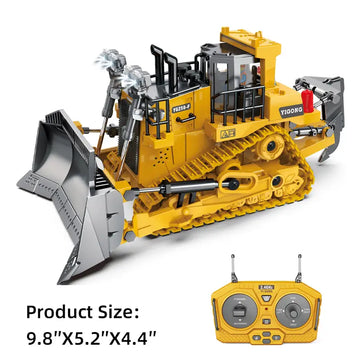 9 Channels Remote Control Bulldozer, 2.4Ghz  RC Construction Vehicle Truck Toys With Alloy Metal Cap, Light.sound, Rechargeable 2 Battery For 3 4 5 6 7 8 Years Old Boys And Girls