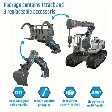 STEM Building Toys 3IN 1 Hydraulic Excavator For Boys Age 8-12, Construction Truck With Wood Loader And Crane Replacement, Science Projects Engineering Vehicle Kits, Kids Gift For Birthday, Christmas