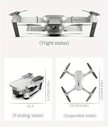 E200 Pro Drone, 2 Cameras With WiFi FPV Dual Folding Remote Control Quadcopter With Height Hold, Headless Mode, Visual Positioning, App Control And 3 Batteries