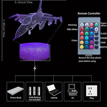 1pc Plane Night Light ,Fighter Jet Airplane With Remote Control 16 Colors Changing 3D Illusion Lamp, Kids Birthday & Christmas Gift Toy For Boys Or Girls Age 3 4 5 6 7 8+ Years Old