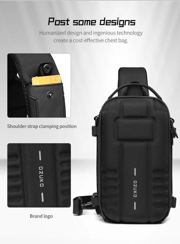 1pc OZUKO Men's Business Shoulder Bag With USB Charging Port Waterproof Sports Messenger Bag, Fashion Casual Chest Bag