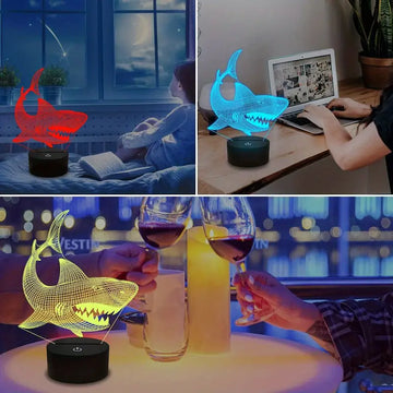 1pc Shark 3D Illusion Night Light Animal Touch Desk Lamp, 16 Colors Optical USB Plug In With Remote Control LED Kids Night Light Holiday Gift Room Decoration