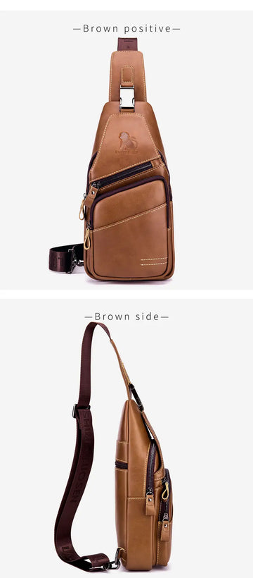 Men's Leather Chest Bag - Fashionable, Wear-Resistant & Large Capacity for Sports & Messaging