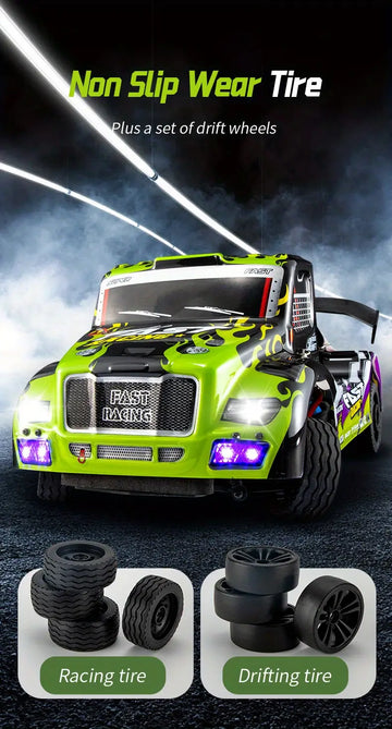 2.4G Full Scale High-speed Drift Vehicle, Four-wheel Drive Racing Vehicle, Remote Control High-speed Truck, High Simulation Remote Control Car, Racing Toy Truck, Including 2 Sets Of Tires