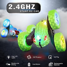 UNO1RC RC Cars, Remote Control Car with Wheel Lights and Headlights, Double Sided 360° Rotating RC Car, 4WD RC Truck for 6 Year Old Boy Gifts 2.4Ghz Stunt Kids Toy Car for Boys Girls (Green)