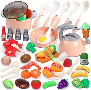 UNO1RC STONE Kids Kitchen Accessories Set, Play Food Sets for Kids Kitchen, Kids Cooking Sets with Play Pots and Pans, Utensils Cookware Toys, Kids Kitchen Playset, Play Kitchen Toy for Girls Boys