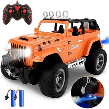 UNO1RC Remote Control car for Boys 4-7 Truck,1:16 Scale with 2 Batteries for 80 Mins Play, 2.4Ghz Off Road RC Trucks Spray Engine Sound LED Light RC Monster Truck for Boys 5-10, OX29 (Orange)