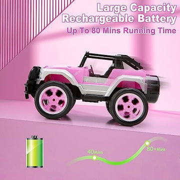 UNO1RC Remote Control Car for Girls, Pink RC Car with Doll and Sticker for Ages 4-10 Years Old Girls, 80 mins with Rechargeable Battery, 1:16 Scale 2.4Ghz, Birthday for Grils,OX11S (Pink)