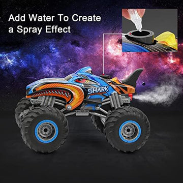 UNO1RC 1:16, 2.4 GHz All Terrain Monster Truck, RC Truck 2 Rechargeable Batteries for 80 Mins Play, Spray Remote Control Car for Boys 8-12 and Girls or Adult, MK724A