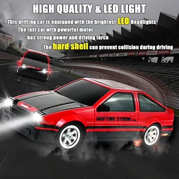 UNO1RC Control Car RC Drift Car 1:16 Scale 4WD RC Car with LED Lights 2.4GHz 28km/h Hard Shell RTR High Speed Drift Racing Sport Toy Car for Adults Boys Girls Kids Gift 2Pcs Rechargeable Batteries