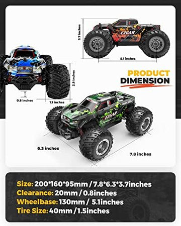 UNO1RC TM201 RC Cars - 1:20 Scale Remote Control Car,2WD Top Speed 15 Km/h Electric Toy Off Road 2.4GHz RC Car Vehicle Truck Crawler with Two Rechargeable Batteries for Boys Kids and Adults